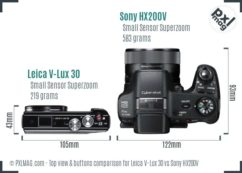 Leica V-Lux 30 vs Sony HX200V top view buttons comparison Leica V-Lux 30 vs Sony HX200V top view buttons comparison