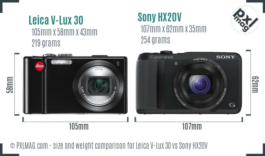 Leica V-Lux 30 vs Sony HX20V size comparison Leica V-Lux 30 vs Sony HX20V size comparison