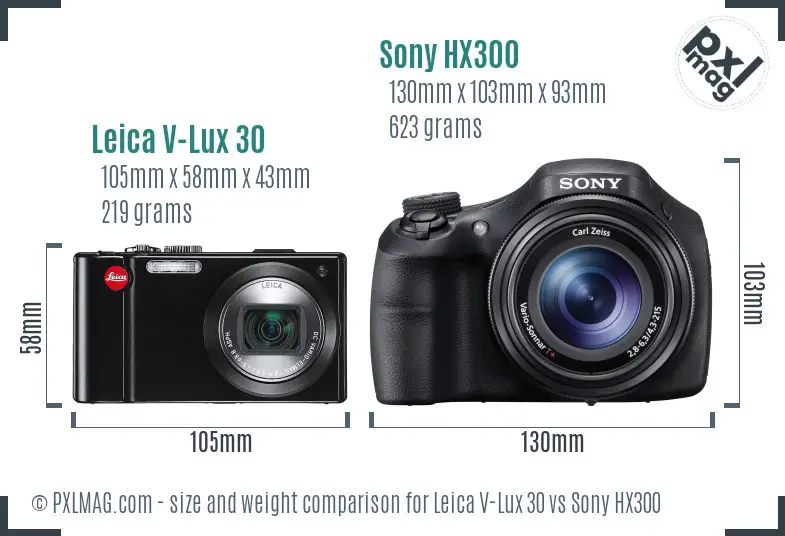 Leica V-Lux 30 vs Sony HX300 size comparison