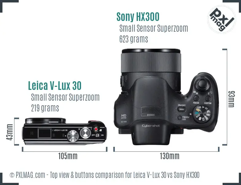 Leica V-Lux 30 vs Sony HX300 top view buttons comparison