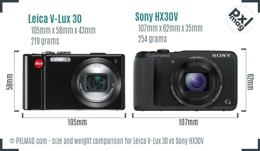 Leica V-Lux 30 vs Sony HX30V size comparison