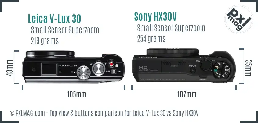 Leica V-Lux 30 vs Sony HX30V top view buttons comparison