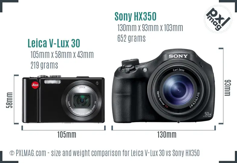 Leica V-Lux 30 vs Sony HX350 size comparison