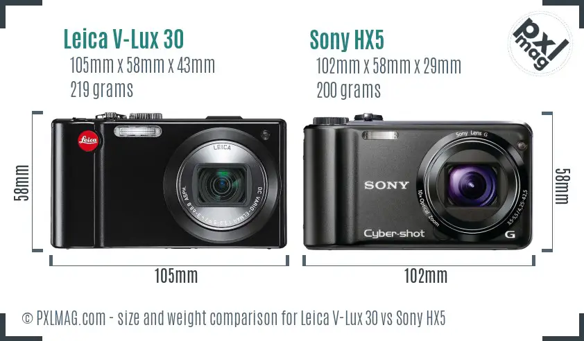Leica V-Lux 30 vs Sony HX5 size comparison