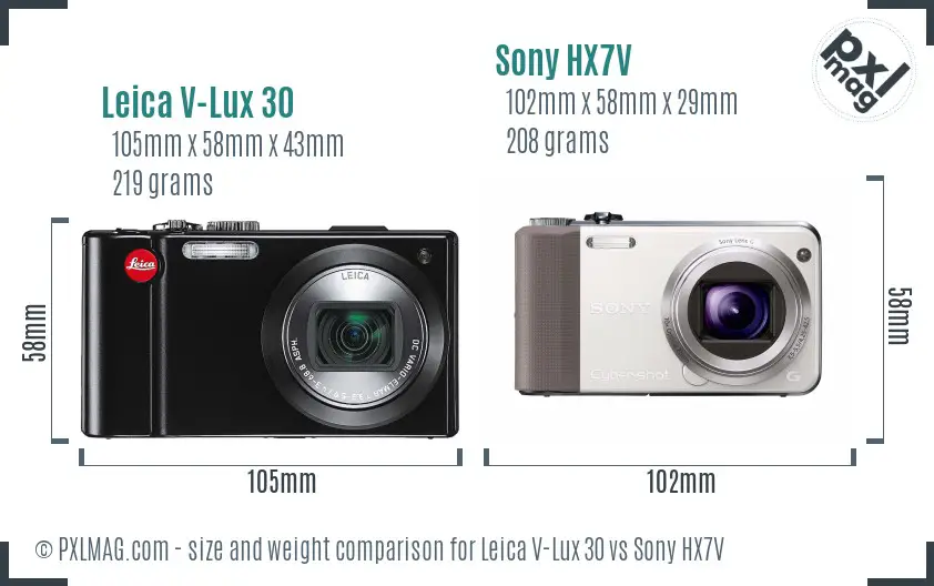 Leica V-Lux 30 vs Sony HX7V size comparison