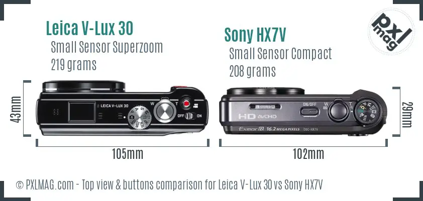 Leica V-Lux 30 vs Sony HX7V top view buttons comparison