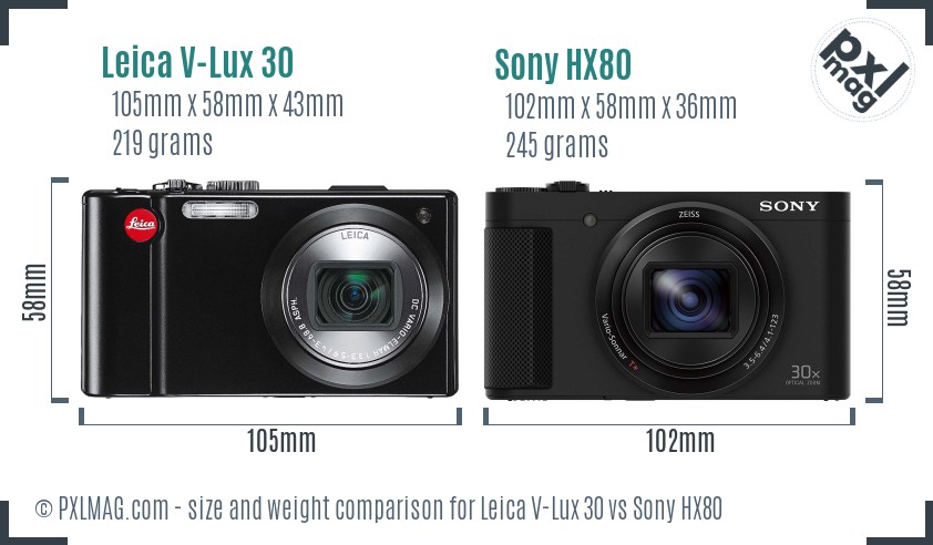 Leica V-Lux 30 vs Sony HX80 size comparison Leica V-Lux 30 vs Sony HX80 size comparison