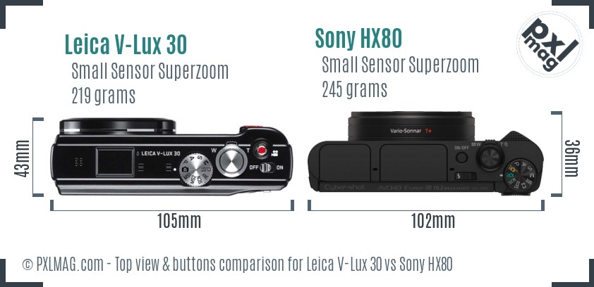 Leica V-Lux 30 vs Sony HX80 top view buttons comparison
