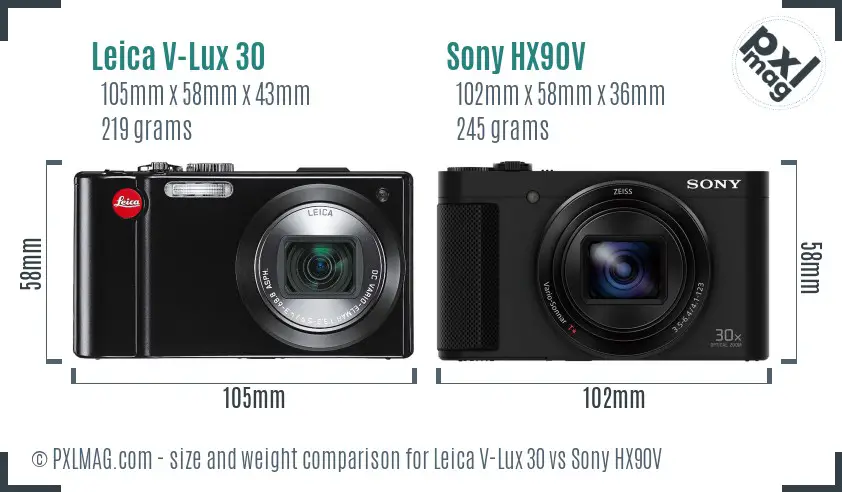 Leica V-Lux 30 vs Sony HX90V size comparison