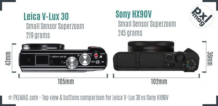 Leica V-Lux 30 vs Sony HX90V top view buttons comparison