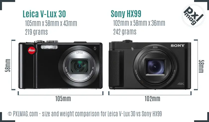 Leica V-Lux 30 vs Sony HX99 size comparison