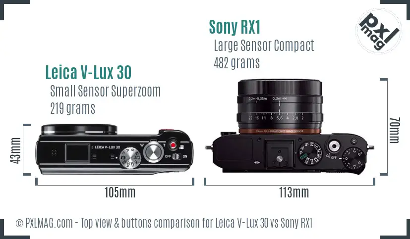 Leica V-Lux 30 vs Sony RX1 top view buttons comparison