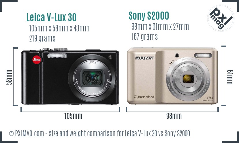 Leica V-Lux 30 vs Sony S2000 size comparison