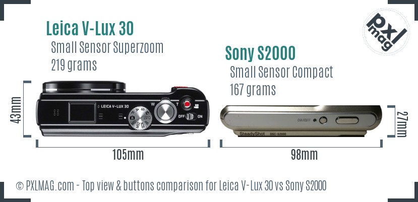 Leica V-Lux 30 vs Sony S2000 top view buttons comparison
