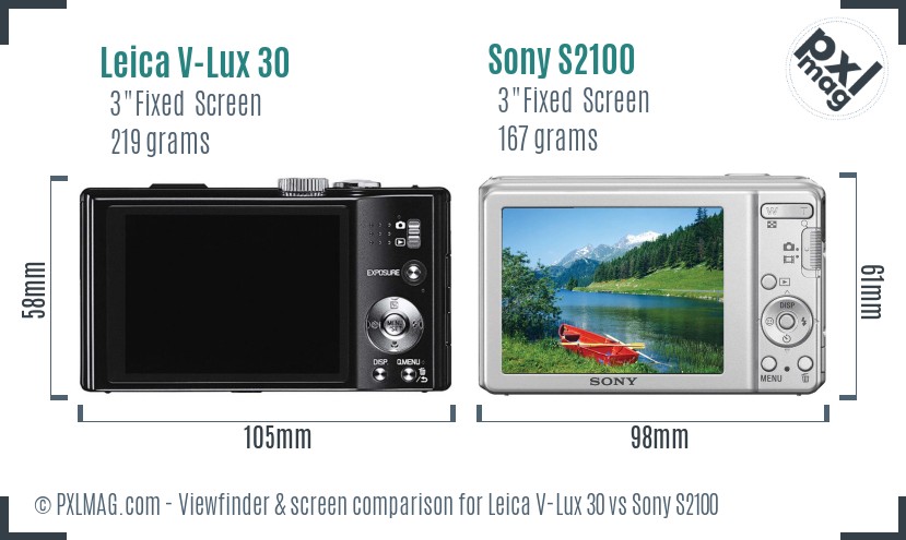 Leica V-Lux 30 vs Sony S2100 Screen and Viewfinder comparison