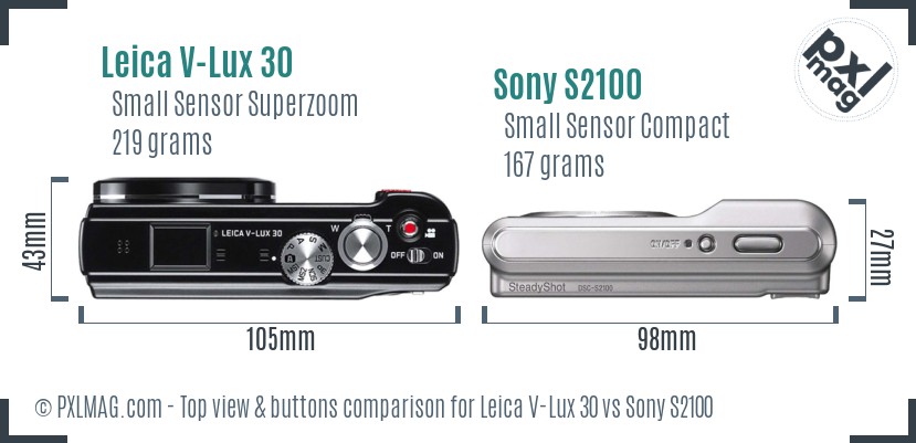 Leica V-Lux 30 vs Sony S2100 top view buttons comparison