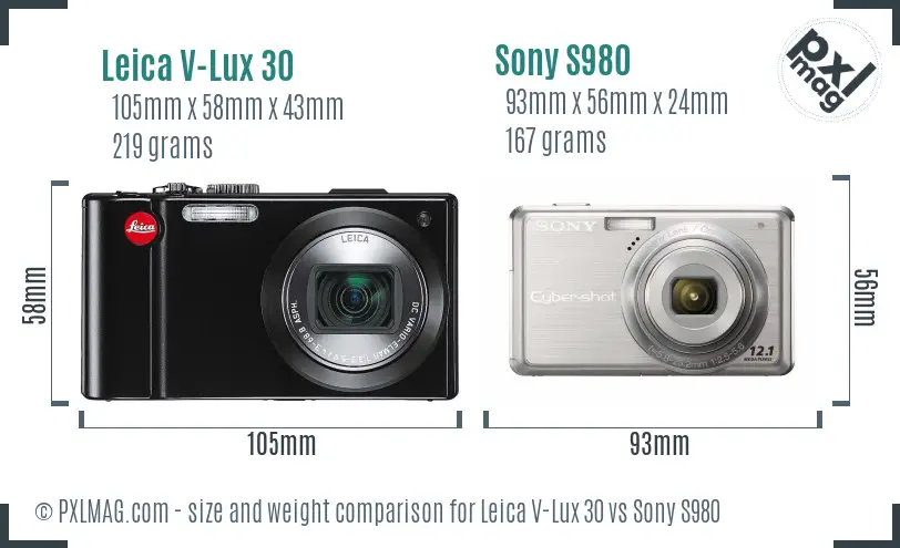 Size comparison between Leica V-Lux 30 and Sony S980