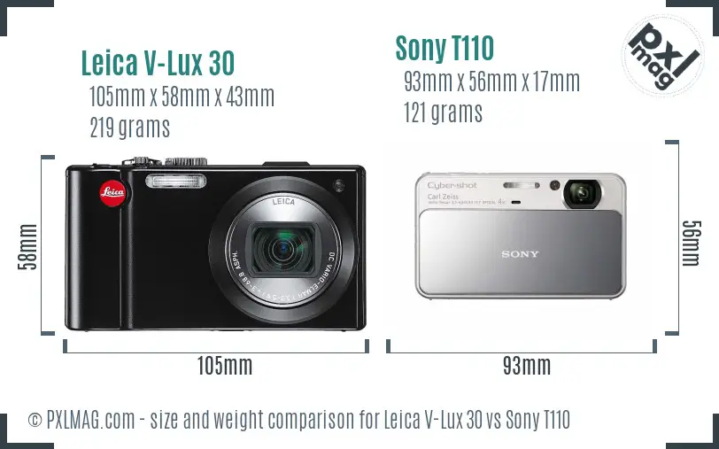 Leica V-Lux 30 vs Sony T110 size comparison