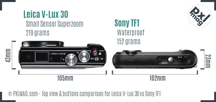 Leica V-Lux 30 vs Sony TF1 top view buttons comparison
