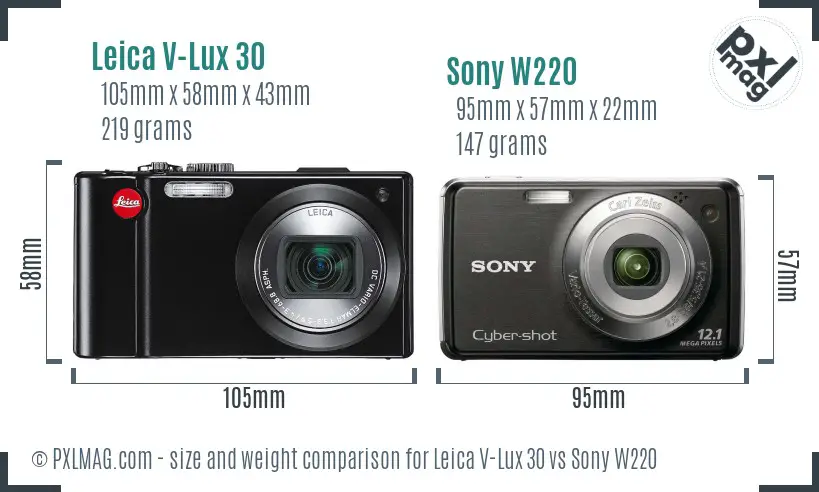 Leica V-Lux 30 vs Sony W220 size comparison