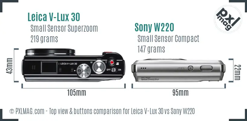 Leica V-Lux 30 vs Sony W220 top view buttons comparison