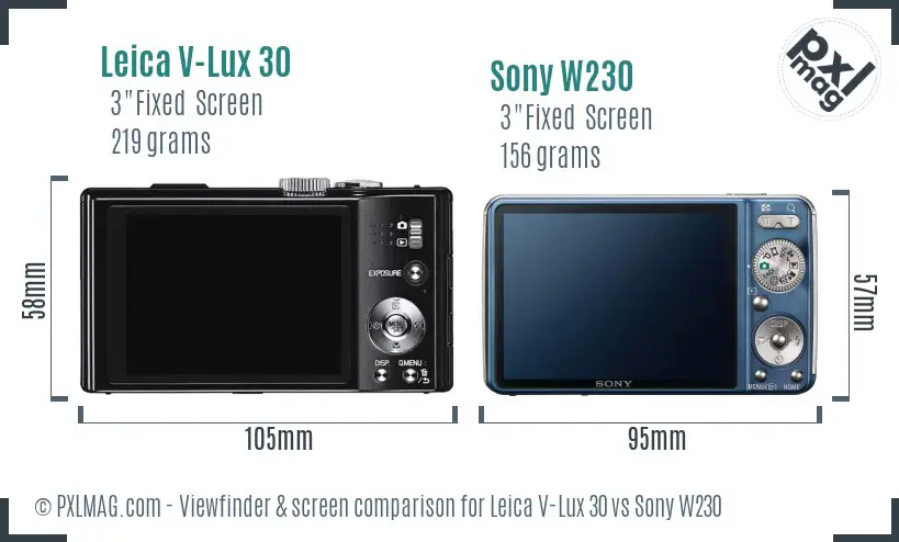 Leica V-Lux 30 vs Sony W230 Screen and Viewfinder comparison