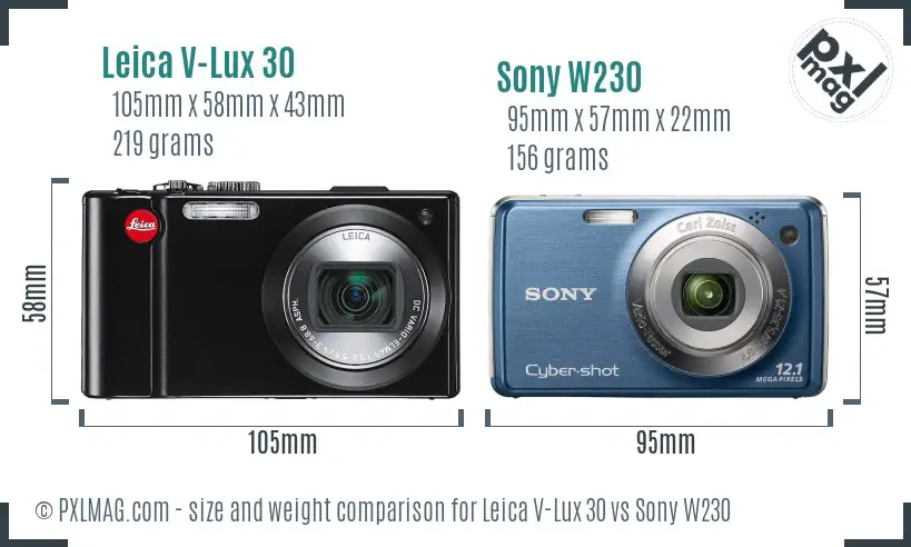 Leica V-Lux 30 vs Sony W230 size comparison