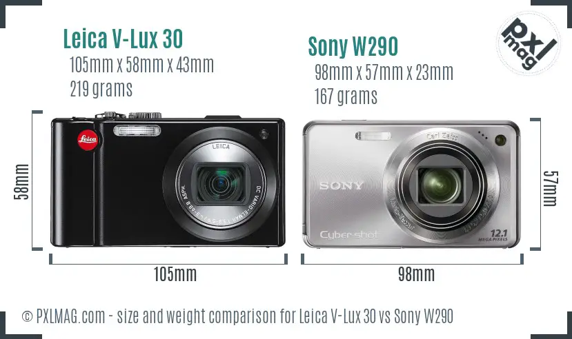 Leica V-Lux 30 vs Sony W290 size comparison