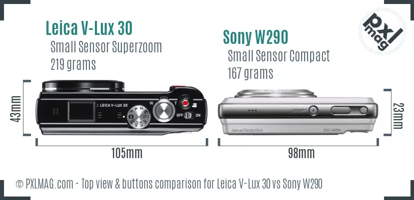 Leica V-Lux 30 vs Sony W290 top view buttons comparison