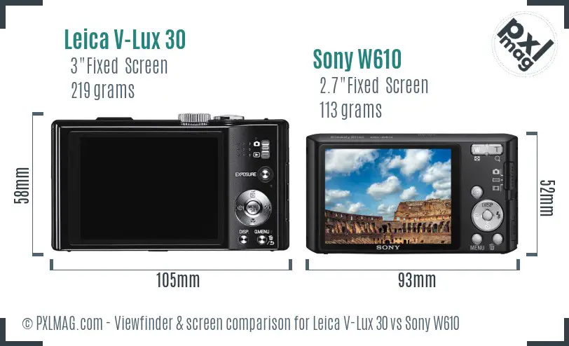 Leica V-Lux 30 vs Sony W610 Screen and Viewfinder comparison