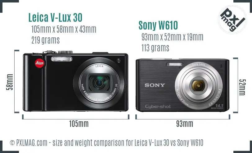 Leica V-Lux 30 vs Sony W610 size comparison