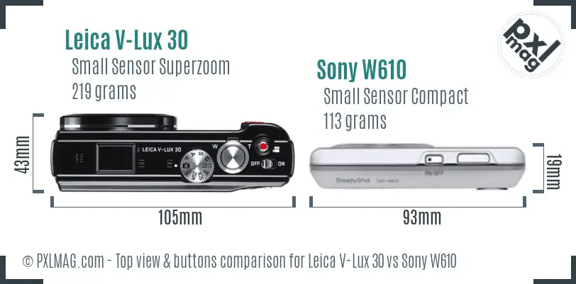 Leica V-Lux 30 vs Sony W610 top view buttons comparison