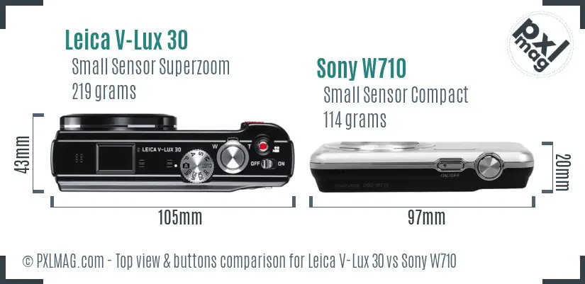 Leica V-Lux 30 vs Sony W710 top view buttons comparison Leica V-Lux 30 vs Sony W710 top view buttons comparison