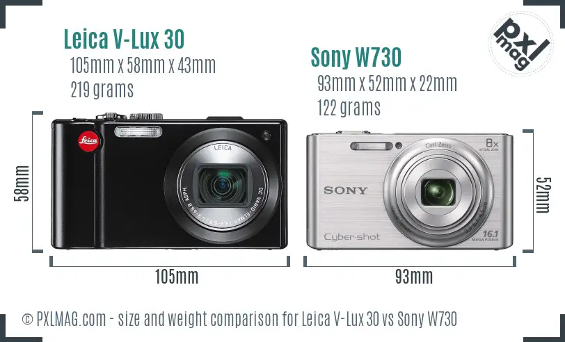 Leica V-Lux 30 vs Sony W730 size comparison