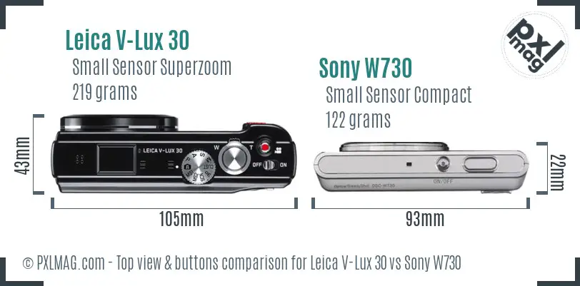 Leica V-Lux 30 vs Sony W730 top view buttons comparison