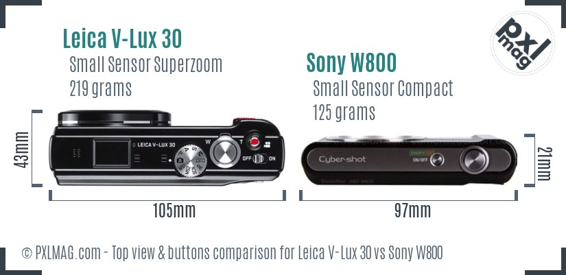 Leica V-Lux 30 vs Sony W800 top view buttons comparison
