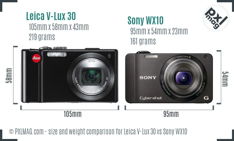 Leica V-Lux 30 vs Sony WX10 size comparison