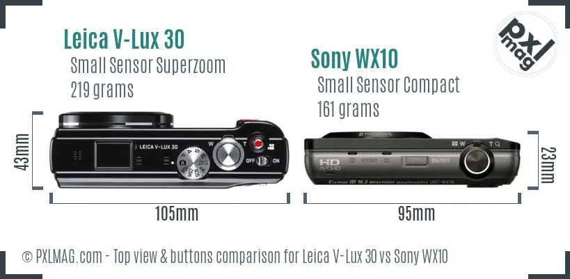 Leica V-Lux 30 vs Sony WX10 top view buttons comparison