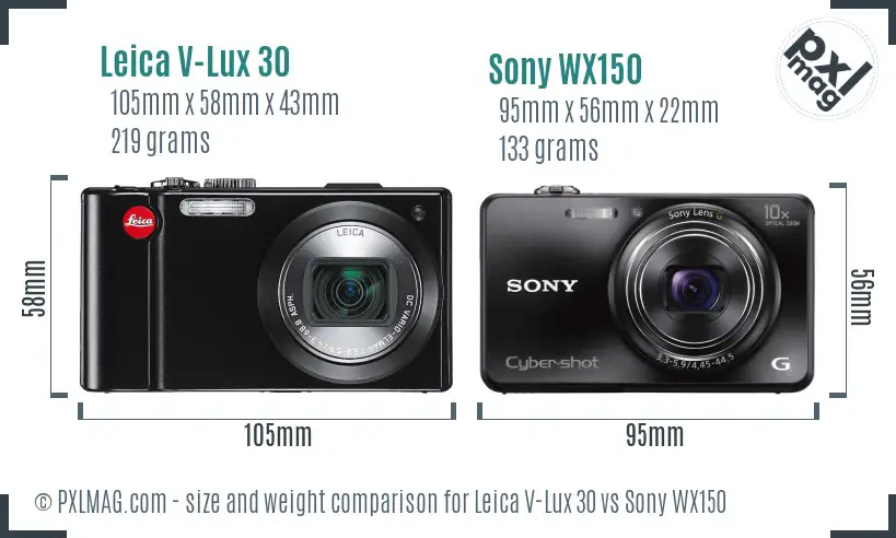 Leica V-Lux 30 vs Sony WX150 size comparison Leica V-Lux 30 vs Sony WX150 size comparison