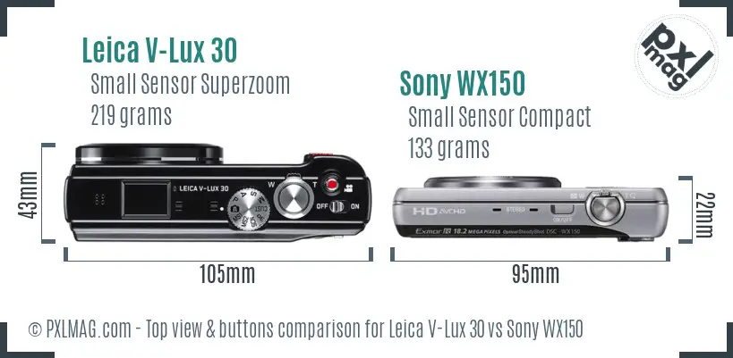 Leica V-Lux 30 vs Sony WX150 top view buttons comparison Leica V-Lux 30 vs Sony WX150 top view buttons comparison