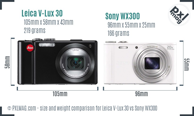 Leica V-Lux 30 vs Sony WX300 size comparison