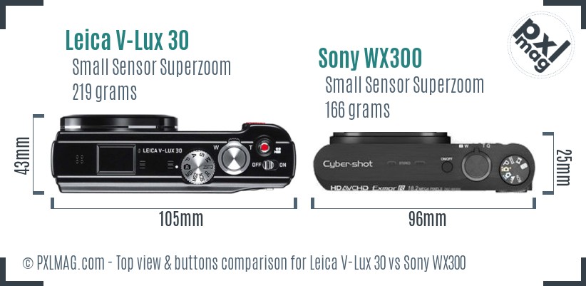 Leica V-Lux 30 vs Sony WX300 top view buttons comparison