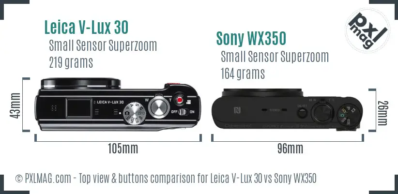 Leica V-Lux 30 vs Sony WX350 top view buttons comparison