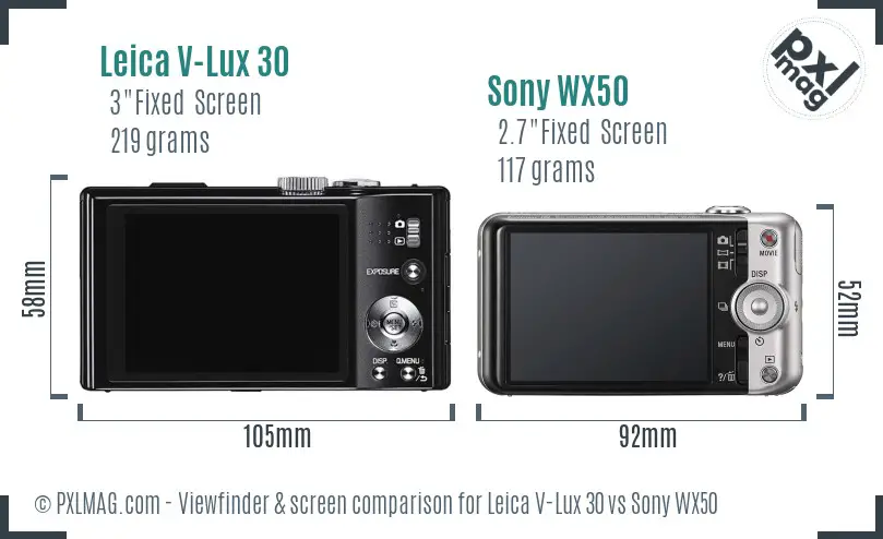 Leica V-Lux 30 vs Sony WX50 Screen and Viewfinder comparison
