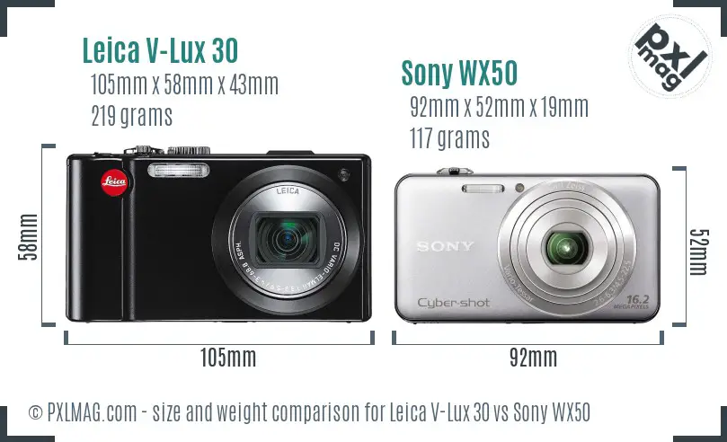 Leica V-Lux 30 vs Sony WX50 size comparison
