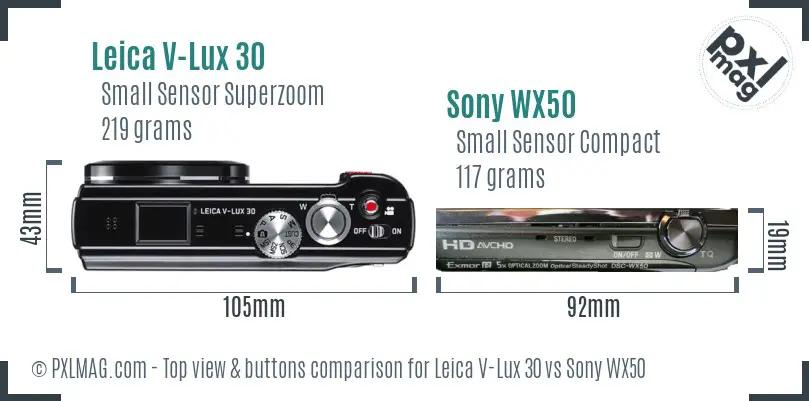 Leica V-Lux 30 vs Sony WX50 top view buttons comparison