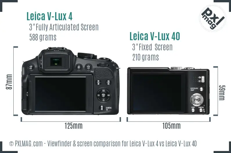 Leica V-Lux 4 vs Leica V-Lux 40 Screen and Viewfinder comparison