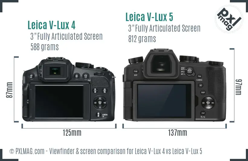 Leica V-Lux 4 vs Leica V-Lux 5 Screen and Viewfinder comparison