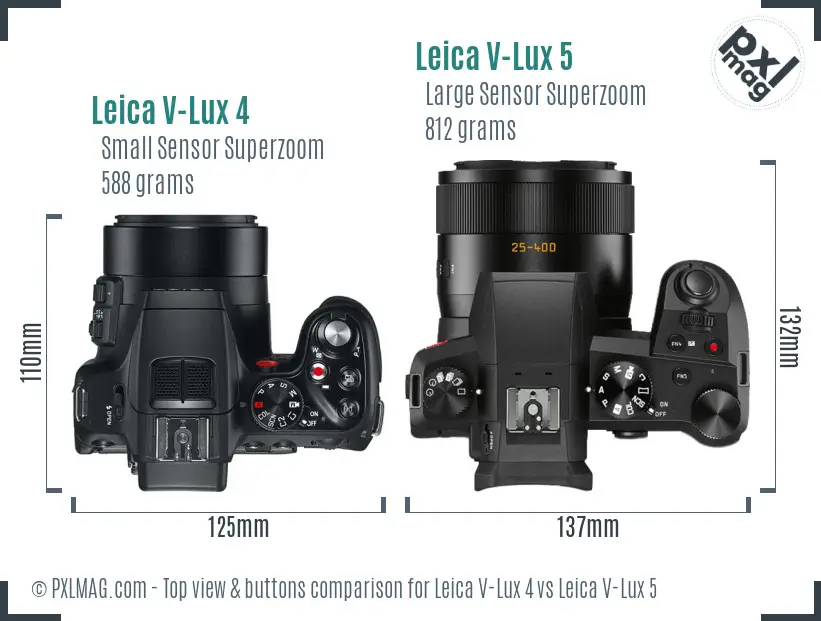 Leica V-Lux 4 vs Leica V-Lux 5 top view buttons comparison