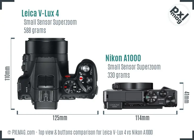 Leica V-Lux 4 vs Nikon A1000 top view buttons comparison